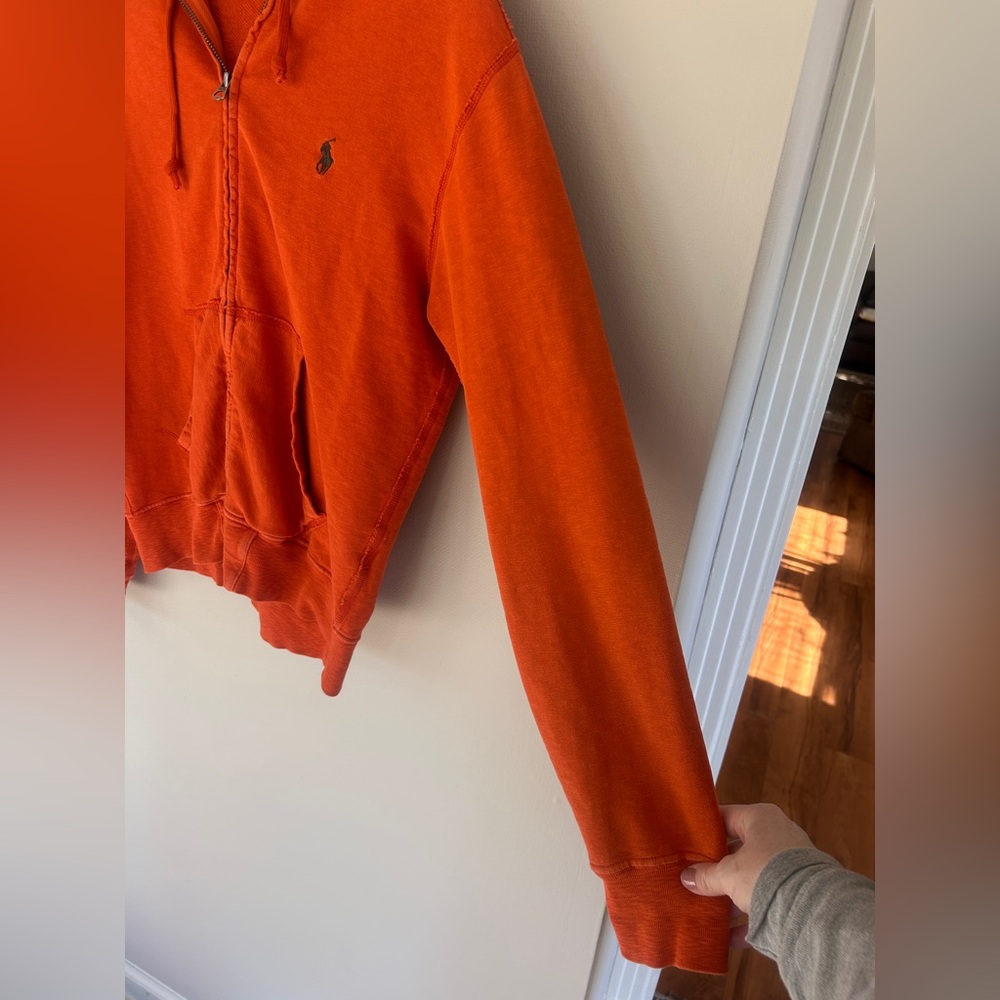 Y2K POLO RALPH LAUREN Orange Full Zip Hoodie Jacket Preppy Mall Casual | Men’s S - Picture 8 of 15
